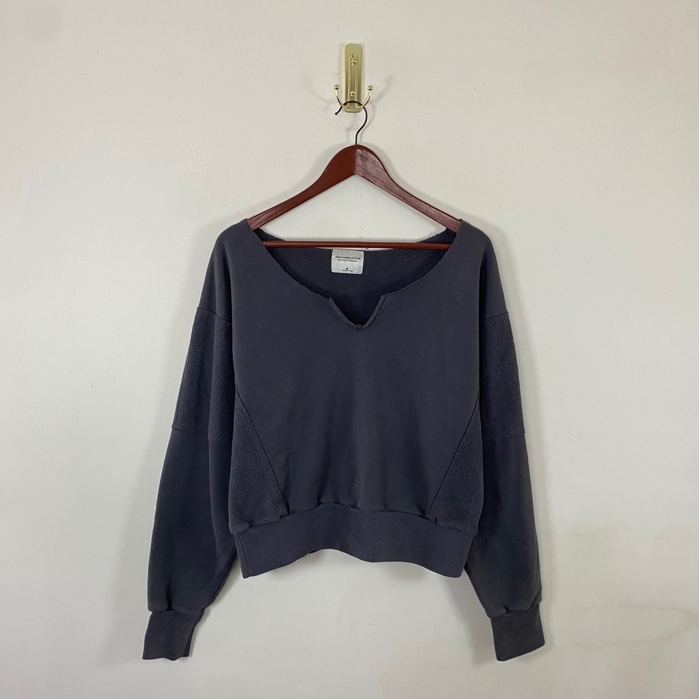 Abercrombie & Fitch Slate Gray Cropped Sweatshirt Soft Collection Wide Neckline